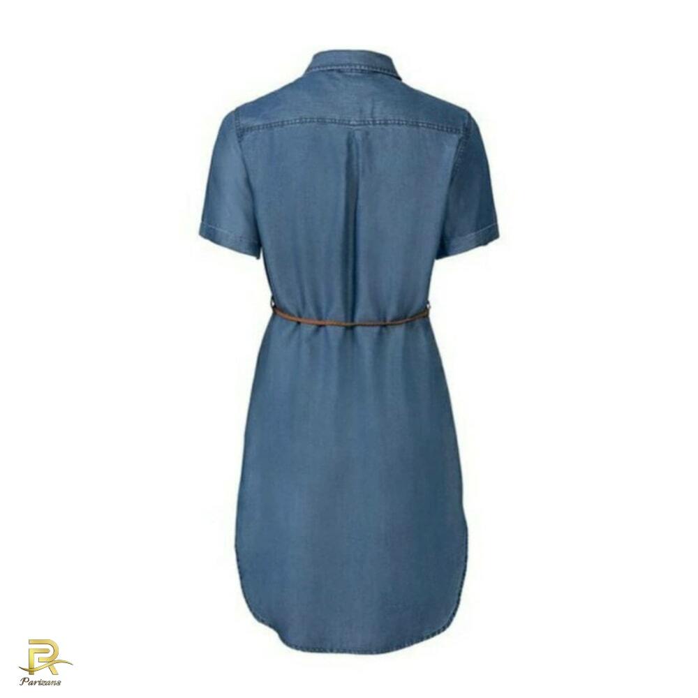  نمای پشت پیراهن زنانه جین کاغذی اسمارا مدل C1399 با رنگ آبی و سایز 40 و قیمت 395000 تومان 