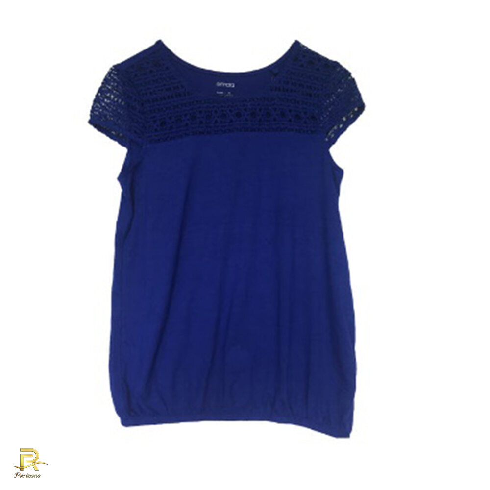  نمای جلو تیشرت آستین کوتاه طرح دار آبی رنگ زنانه اسمارا مدل C1368 با سایز 50-48 و قیمت 243600 تومان 