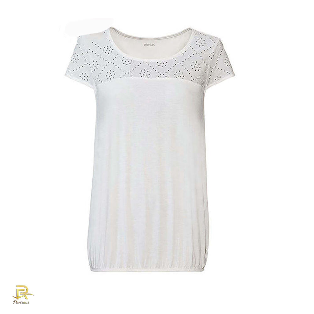  نمای جلو تیشرت آستین کوتاه طرح دار زنانه اسمارا مدل C1068 با رنگ سفید و سایز 42-40 و قیمت 210000 تومان 