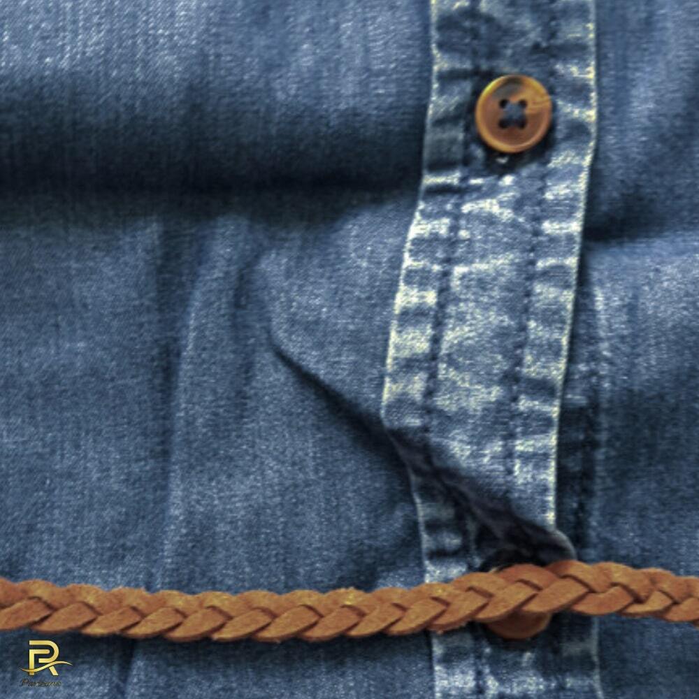  نمای نزدیک دکمه پیراهن زنانه جین کاغذی اسمارا مدل C1399 با رنگ آبی و سایز 40 و قیمت 395000 تومان 