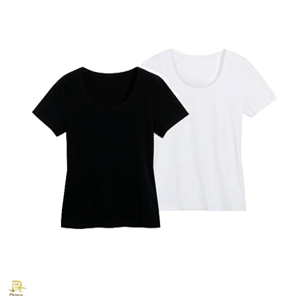  نمای جلو تی شرت آستین کوتاه زنانه بلو موشن مجموعه 2عددی مدل C1452 با رنگهای سفیدومشکی و سایز 46-44 با قیمت 340000 تومان 