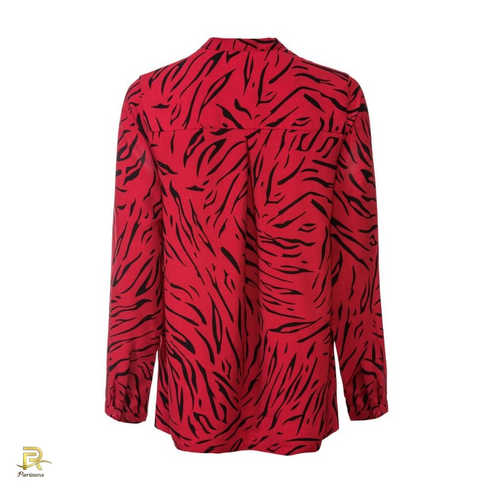  نمای پشت شومیز مجلسی یقه کراواتی زنانه اسمارا مدل C1390 با رنگ قرمز و مشکی و سایزهای 36 و 40 با قیمت 315000 تومان 
